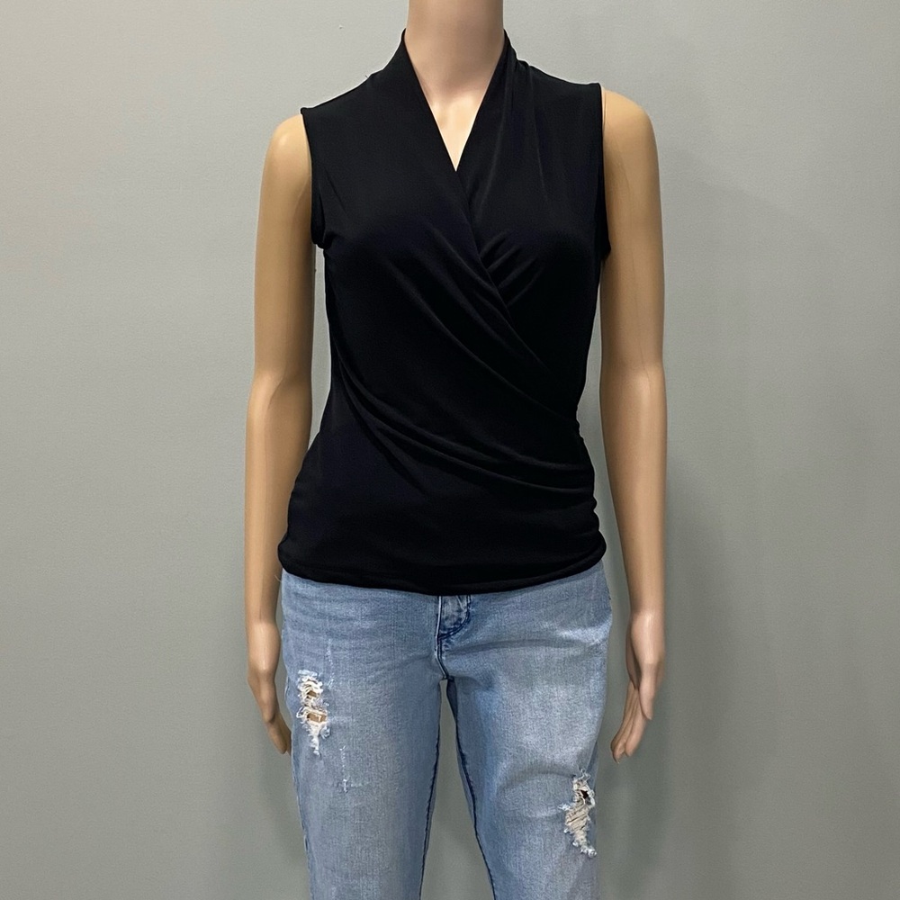 TAHARI Black Draped Women's Top blouse small - Picture 3 of 4